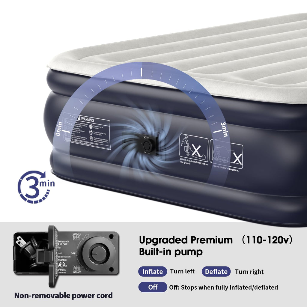 VOSSER Air Mattress Full with Built in Pump,18''Inflatable Mattress of Upgraded Vertical Beams,Self Inflatable/Deflation Blow Up Mattress in 3 Mins,Flocked Top Airbed with Carry Bag for Home, Camping
