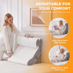 Ruqmuis 3PCS Wedge Pillow Set for After Surgery, Adjustable Back Pillow for Bed Sitting up, Acid Reflux, Bed Wedge Pillow Headboard for Sleeping & Snoring, Orthopedic Pillow for Post Surgery, White