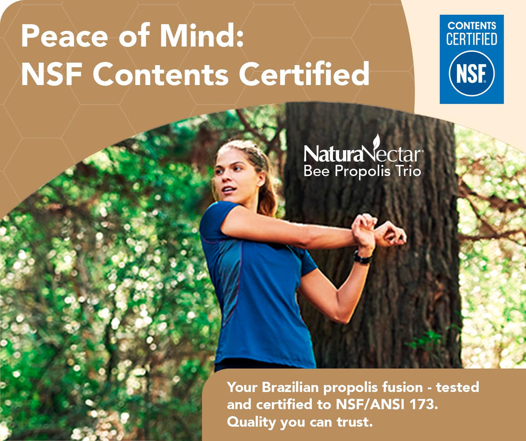 NaturaNectar - Bee Propolis Trio Capsules, NSF Certified Premium Brazilian Propolis - Gluten-Free Supplements with More Diverse Flavonoids & PWE - Naturally Sourced Through Ethical Beekeeping (60pcs.)