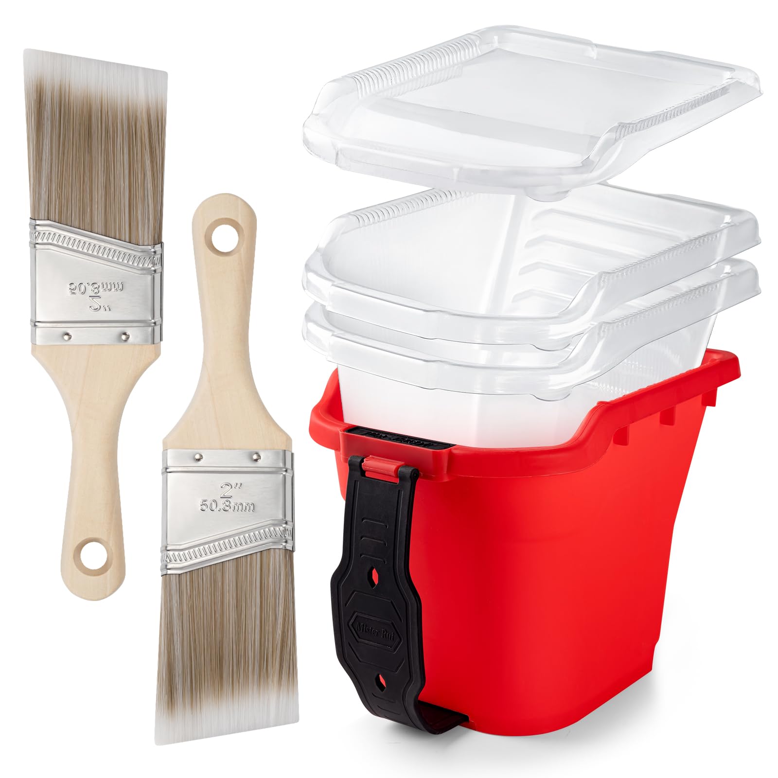Mister Rui Paint Brushes, Paint Cup with Paint Bucket Liners, 2 Inch Paint Brush, Professional Paint Brush Set for Smooth Finish, Wall, Furniture, Trim