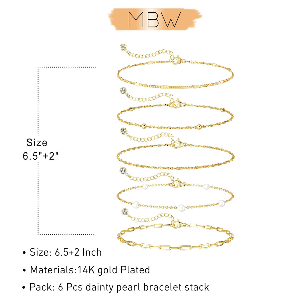 Dainty 14K Gold Plated Pearl Bracelets Stack for Women