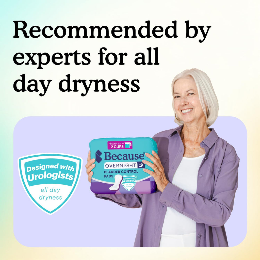 Because Overnight Incontinence Pads for Women – Moderate-to-Heavy Absorbency for Nighttime Use, Long-Length Protection, 120 Count, New Version