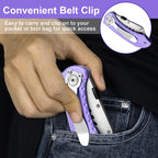 Vickay Folding Utility Knife, Box Cutter with 5 SK5 Quick Change Blades, Safety Axis Lock Design Razor Knife, Lightweight Aluminum Handle Belt Clip for Office Home Artcraft （Light Purple)