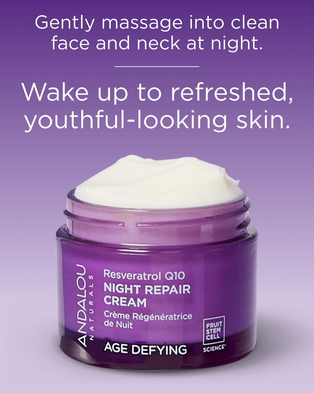 Andalou Naturals Age Defying Resveratrol Q10 Night Repair Cream - Anti-Wrinkle Moisturizer to Hydrate & Smooth - CoQ10 & Resveratrol for Dry Skin - 1.7 oz