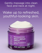 Andalou Naturals Age Defying Resveratrol Q10 Night Repair Cream - Anti-Wrinkle Moisturizer to Hydrate & Smooth - CoQ10 & Resveratrol for Dry Skin - 1.7 oz