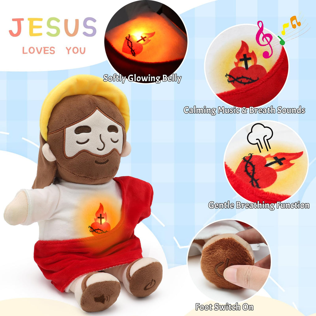 15" Soothing Jesus Plush Toys that Breathes, Light up Plush of God