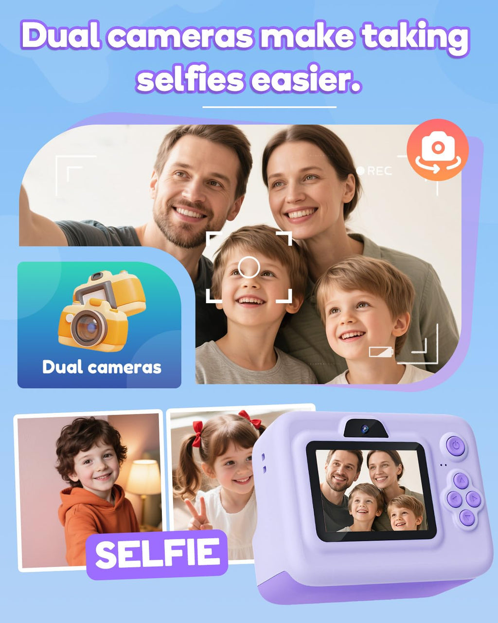Instant Print Camera for Kids,2.4 Inch Screen Kids Instant Cameras, Christmas Birthday Gifts for Girls Age 3-12, Portable Toddler Toy for 3 4 5 6 7 8 9 10 Year Old Girls Boys Purple