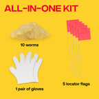 Victor Poison Moleworms - M6009 - 10 Worms, 5 Tunnel Locator Flags - Kills Moles Outdoors