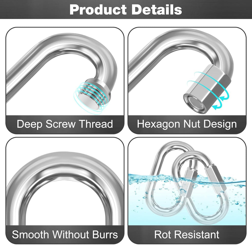 phepetroll M3.5-30 Pack 1.46” Quick Links Chain Connectors, 1/8″ Galvanized Chain Locking Hooks, 180LBS Heavy Duty Thread Quick Link Clips, Twist Oval Keychain D Shape for Swing, Backpack, Key Ring