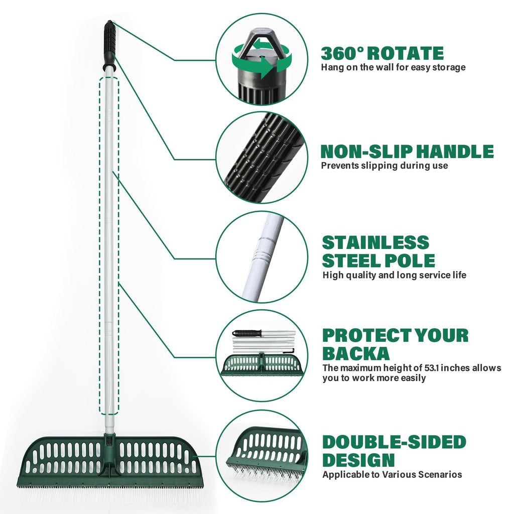 SOYUS Artificial Turf Rake, 2-in-1 Turf Sweeper for Carpets & Garden Lawns