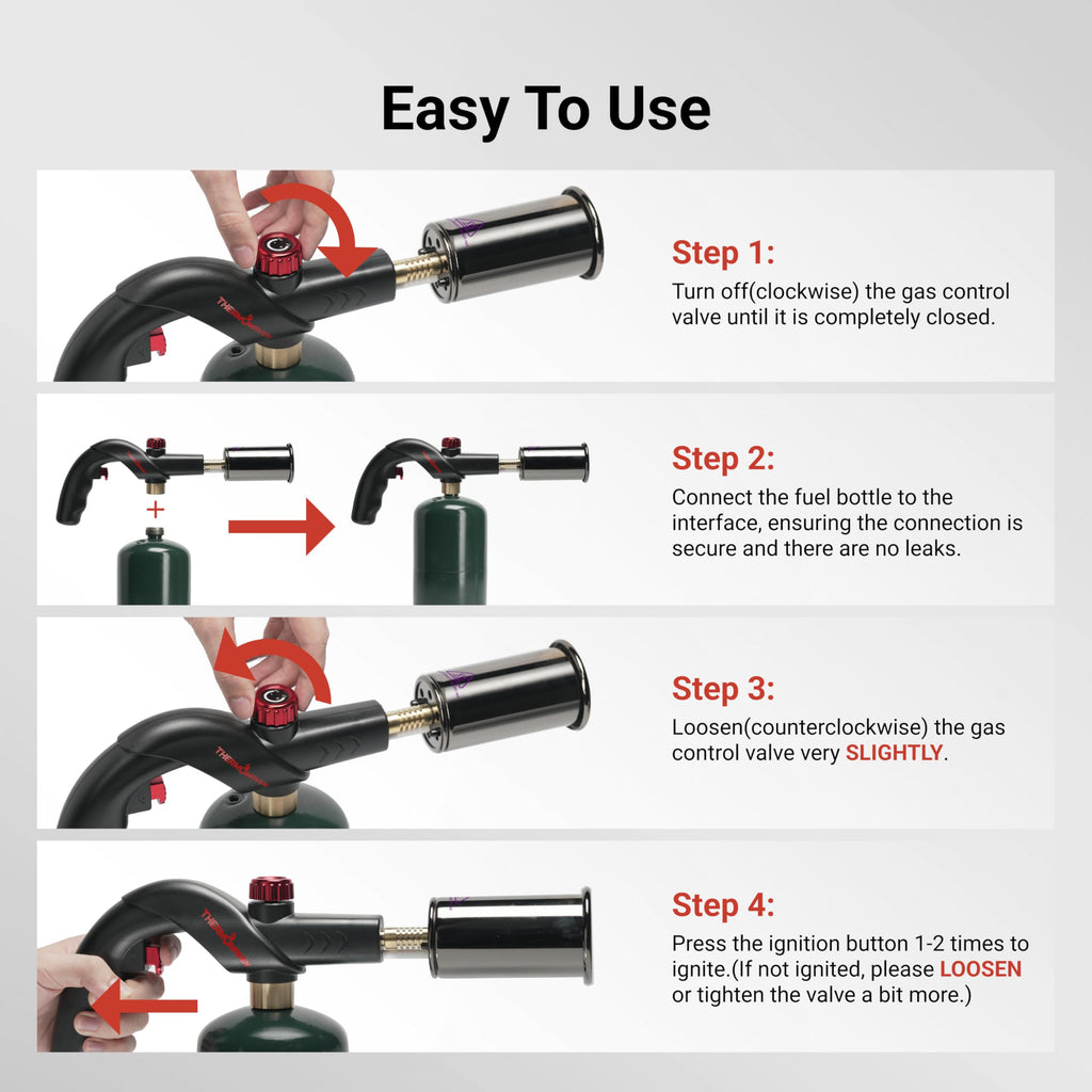 ThermoMaven Powerful Propane Torch, Kitchen Cooking Culinary Torch Lighter, Adjustable Blow Torch for Sous Vide Searing Steak, BBQ, Grill, Campfire Charcoal Starter, Gas Welding Kit(Tank Not Included)
