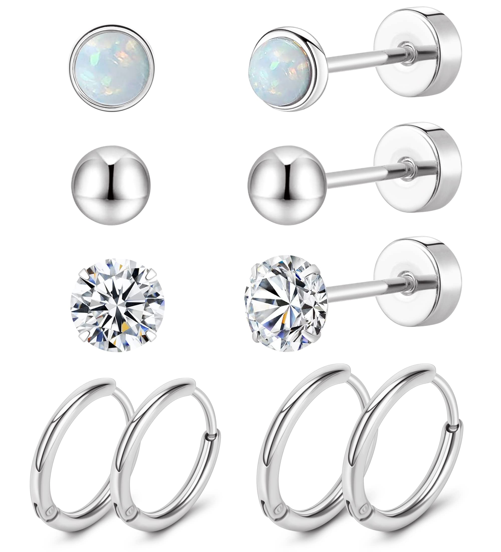 MJust G23 Titanium Earrings Set – Hypoallergenic Flat Back Studs & Hoops