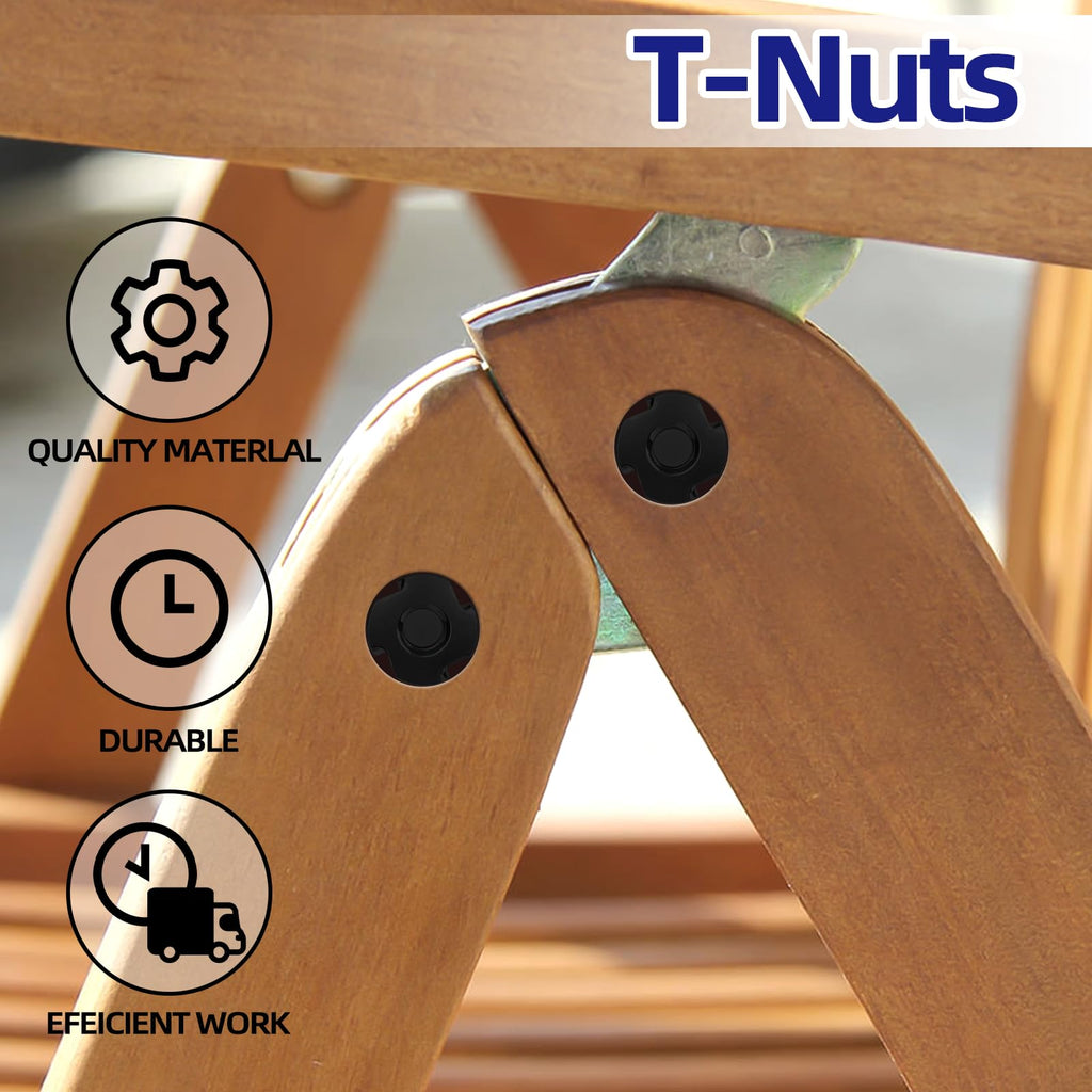 M10 T-Nuts Black Zinc Plated Steel, 4-Pronged Tee Nut for Wood, Rock Climbing Holds, Furniture, 50 PCS