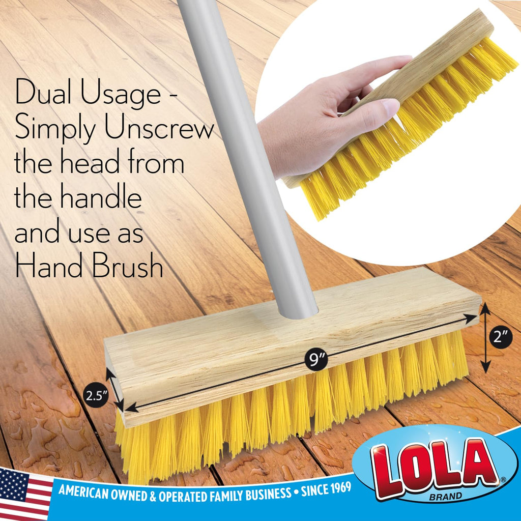 LOLA Deck Scrub Brush Outdoor Broom, Durable Bristles Remove Dirt, Grime, Grout, Leaves, Snow on Patios, Decks, Wet or Dry, 2 Pack