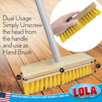 LOLA Deck Scrub Brush Outdoor Broom, Durable Bristles Remove Dirt, Grime, Grout, Leaves, Snow on Patios, Decks, Wet or Dry, 2 Pack