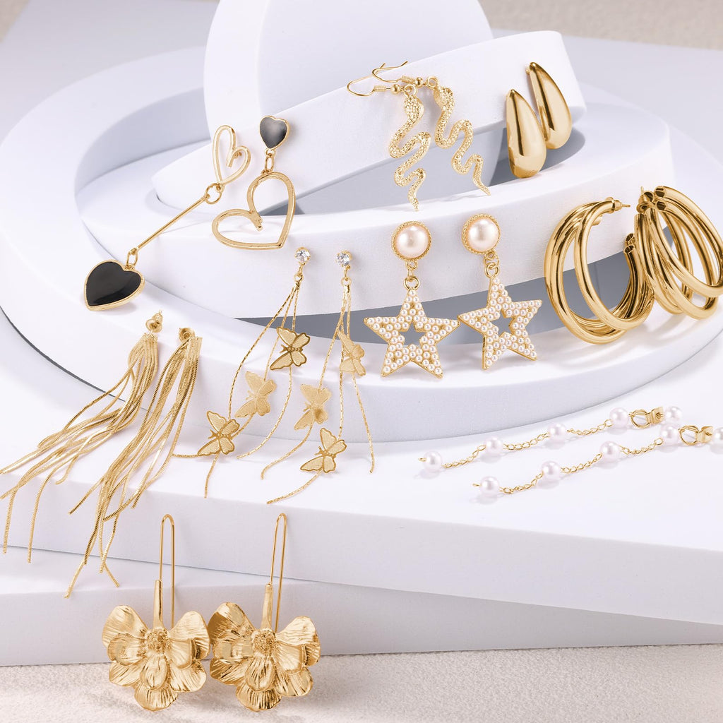 Funtopia Gold Dangle Earrings 68 Pairs Fashion Statement Earring for Women