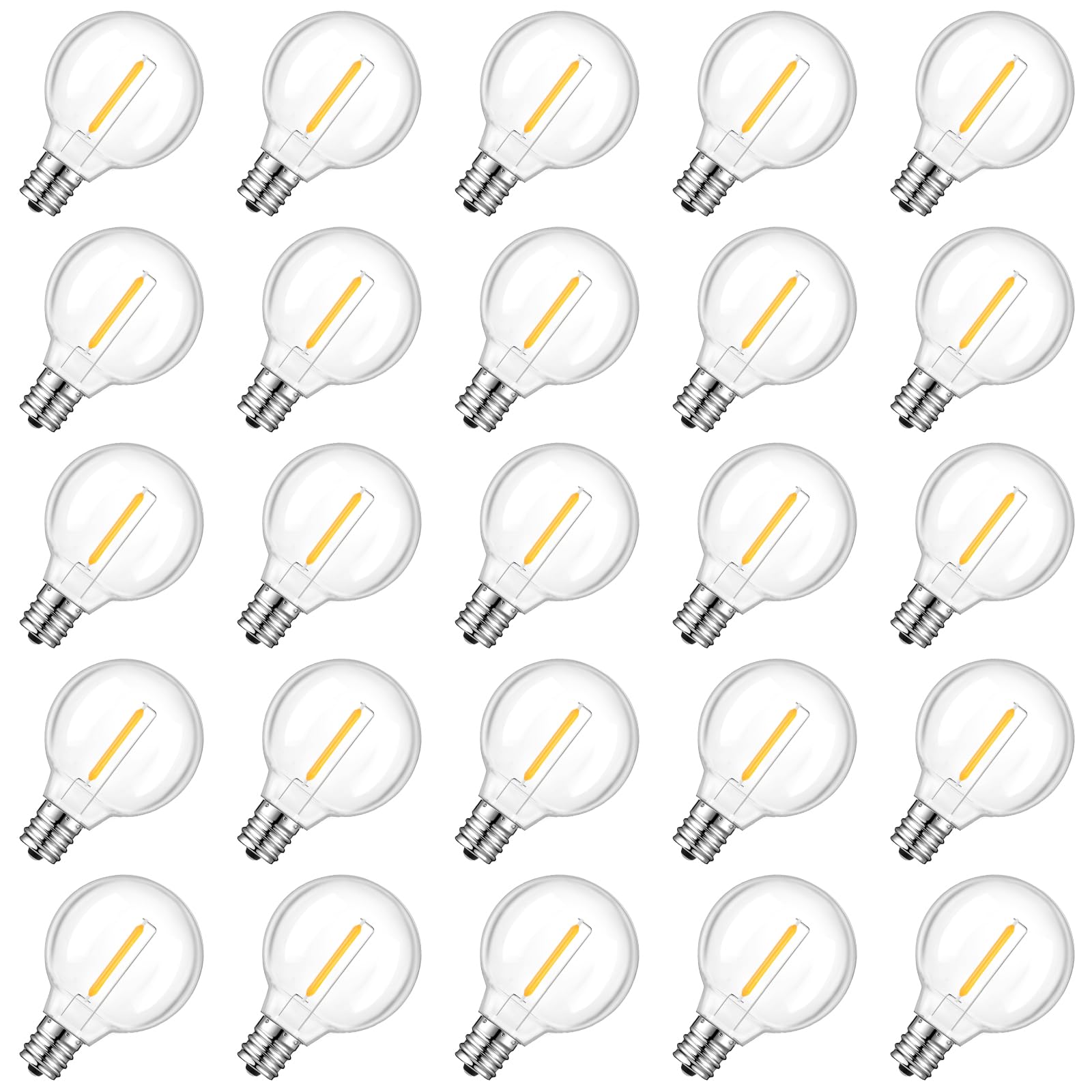 GvvooHome 25 Pack G40 LED Replacement Light Bulbs, Waterproof Clear Globe Light Bulb E12 Screw Base for Outdoor String Lights, Patio Cafe Décor, Dimmable, Warm White