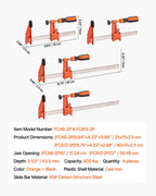 VEVOR Bar Clamps for Woodworking, 2-Pack 6 inch and 2-Pack 12 inch, Lockable F-Clamp with 600 lbs Load Limit, 2-1/2 inch Depth, Cast Iron and Carbon Steel, Wood Clamps for Woodworking Metal Working