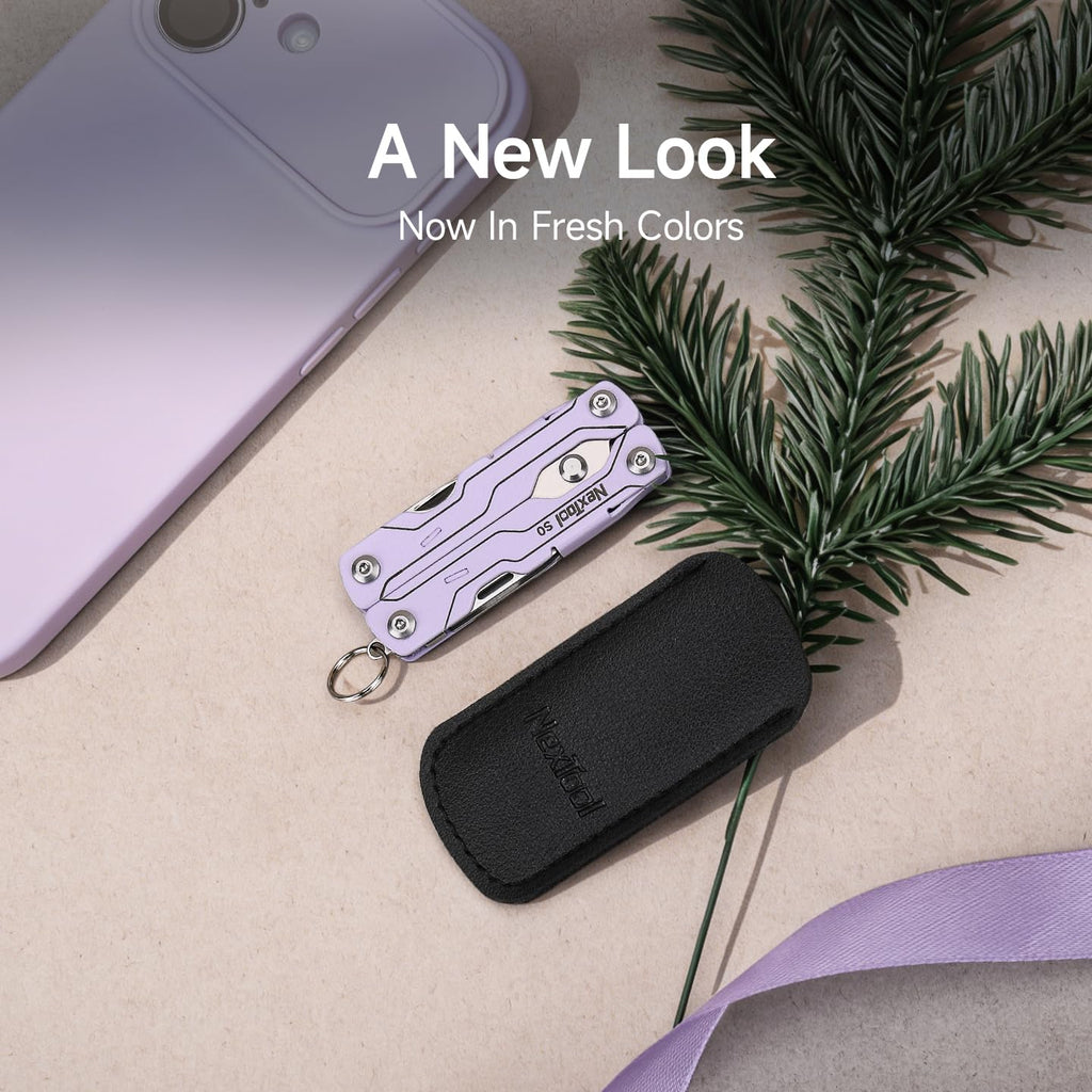 NexTool Micro Sailor Scissors S0, Mini Keychain Multitool with Serrated Scissors, 8-in-1 Lightweight EDC Tool for Travel, Outdoor, Everyday Carry, Cool Gadget for Men(Purple)
