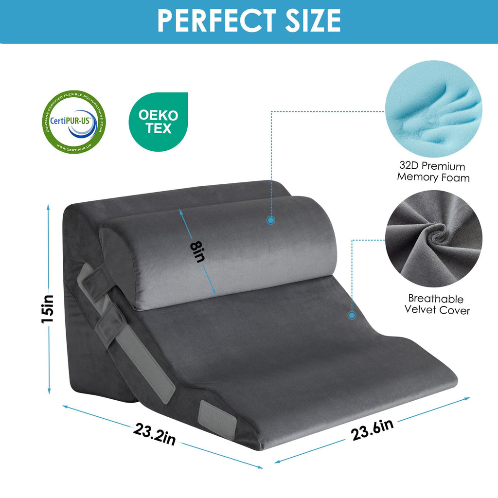 MEGCXIT 3PCS Bed Wedge Pillow for Headboard, Adjustable Wedge Pillow for Sleep Apnea, 23” Wide Triangle Pillow Wedge Set for After Surgery, Acid Reflux Relief, Snoring, Neck&Back Support, Grey