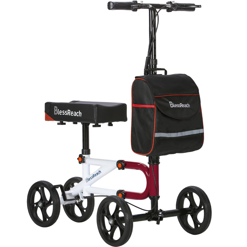 Economy Knee Scooter Steerable Knee Walker for Foot Injuries Compact Crutch Alternative with Dual Braking System (Red)