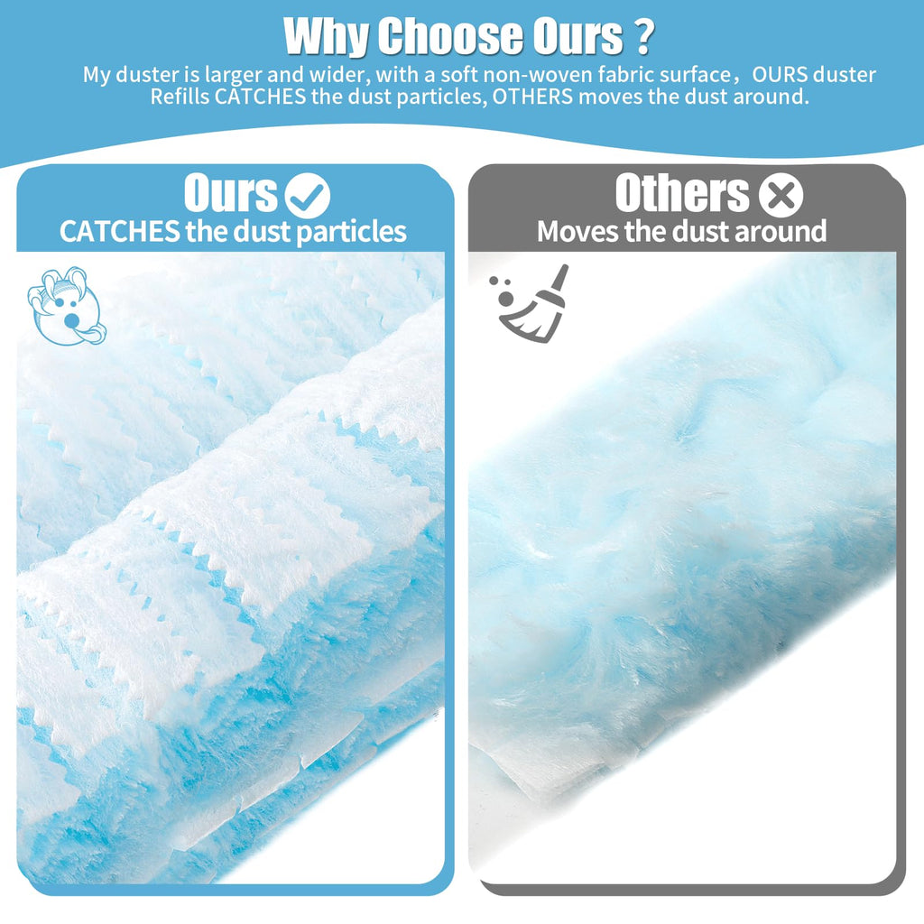 Senowi 40 Count 360° Heavy Duty Duster Refills Compatible with Swiffer, Large Size-Extra Thick Disposable Electrostatic Duster Refill with 1 Short Handle for Furniture, Blinds, Ceiling Fans