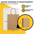 RACETOP Small Brown Kraft Paper Bags 100 Pack 5.8x3.2x8.25 in with Handles