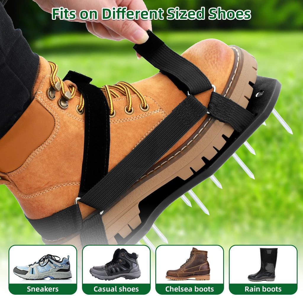 Ohuhu Lawn Aerator Shoes with Stainless Steel Shovel, Free-Installation Aerating Shoe with Hook&Loop Straps, Heavy Duty One-Size-Fits-All Spiked Aerating Sandals for Garden Grass