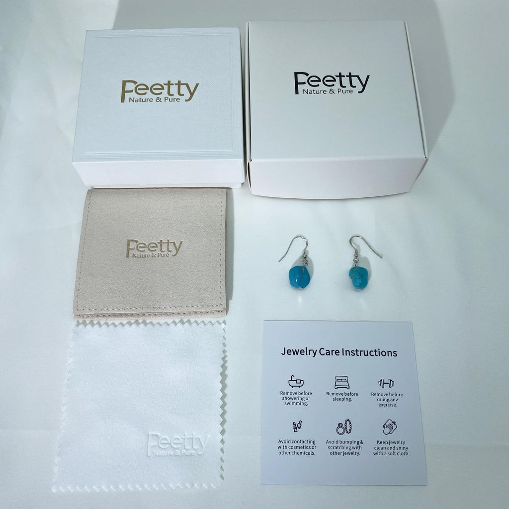 Turquoise Dangle Earrings, White Gold, 925 Sterling Silver