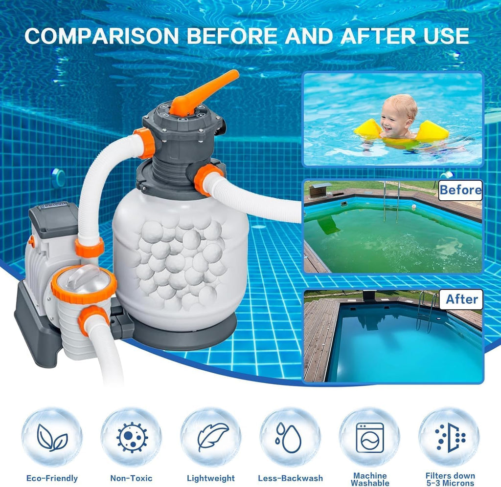 Shelprojsu 1.54 lbs Pool Filter Balls for Sand Filters Pump,Reusable Swimming Pool Filter Balls,Pool Filter Media Balls,Sand Filter Balls for Above & Ground Pool,Efficient Replace 50 lbs Filter Sand