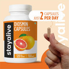 STAY ALIVE Pure Diosmin Complex 1000mg Formula, 120 Capsules, Citrus Bioflavonoids Rich Fruit Extract, 2 Month Supply, 100% Vegetarian, Non-GMO & Gluten Free Diosmin Supplement