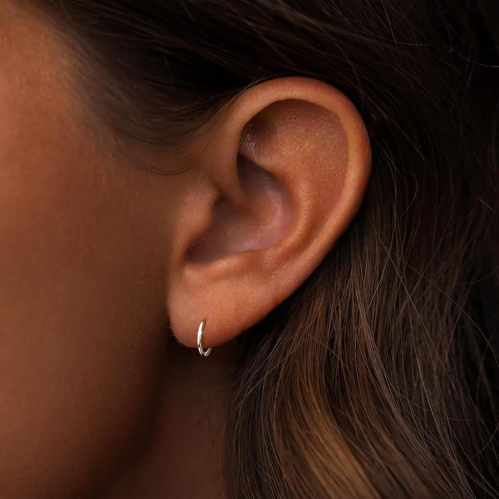 925 Sterling Silver Small Hoop Earrings for Women, 8MM Huggie