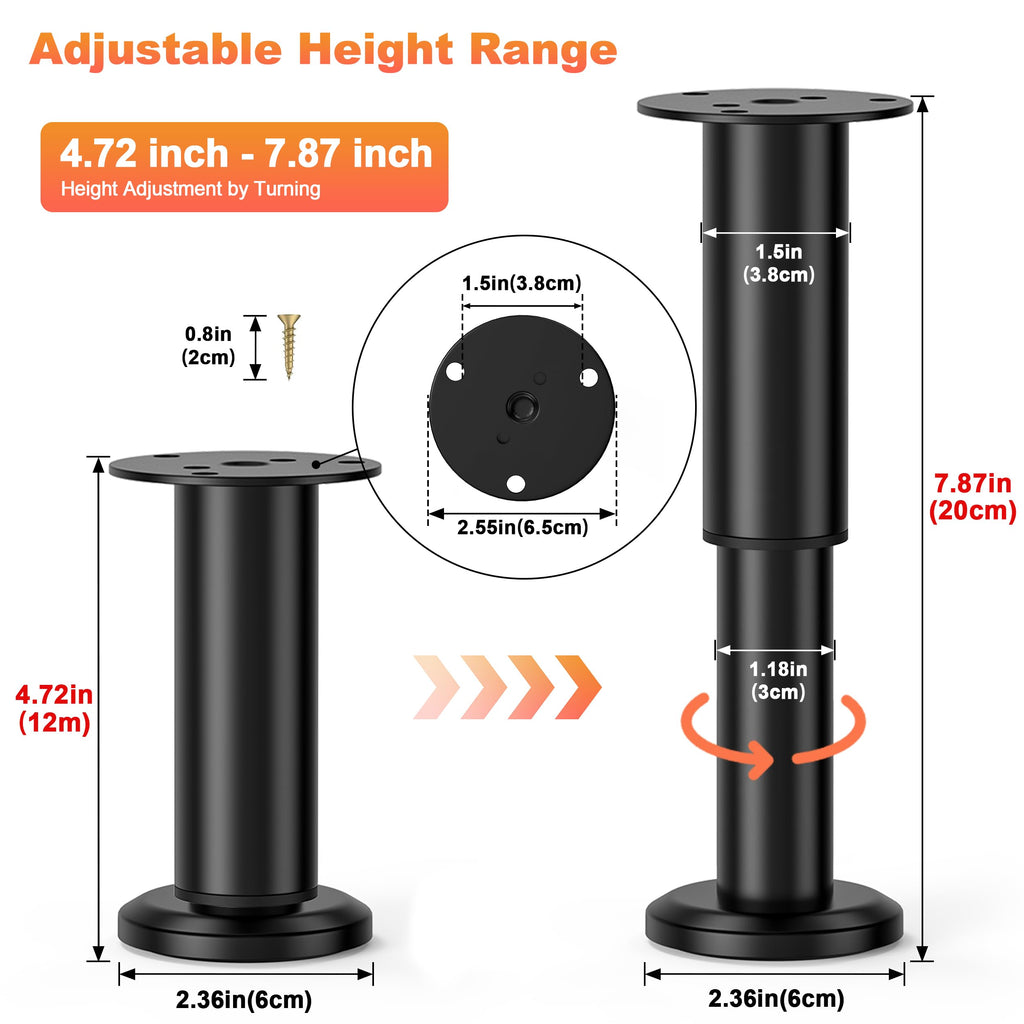 Wlrrcwdttc 4 Pcs Metal Adjustable Furniture Legs 4.72-7.87 inch, Adjustable Cabinet Legs for Sofa/Bed/Chair/Couch/Dresser/Table,Heavy Duty Bed Replacement Support Legs for Bed Frame/Bed Center Slat