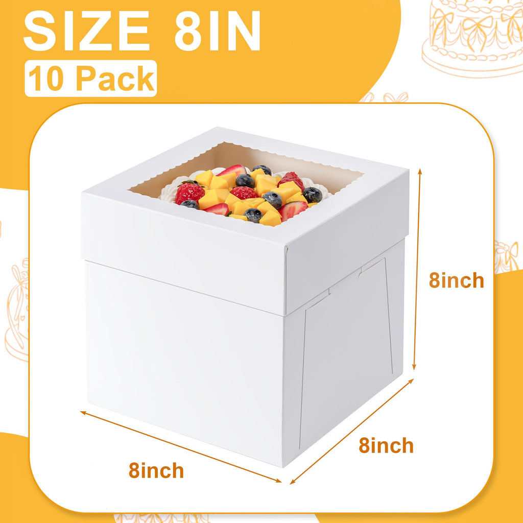 Cake Boxes 8 Inch, 10 Pcs 8x8x8 Inch Tall Cake Box, Cake Carrier Holder