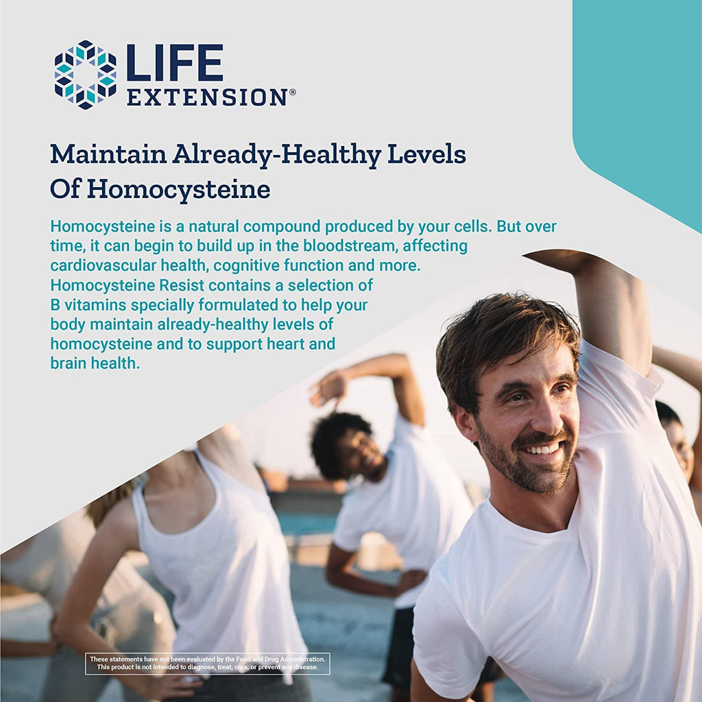 Life Extension Homocysteine Resist, 60 Vegetarian Capsules (Pack of 2) Vitamin B2, B6 & B12 + Folate - Once-Daily, Non-GMO, Gluten-Free