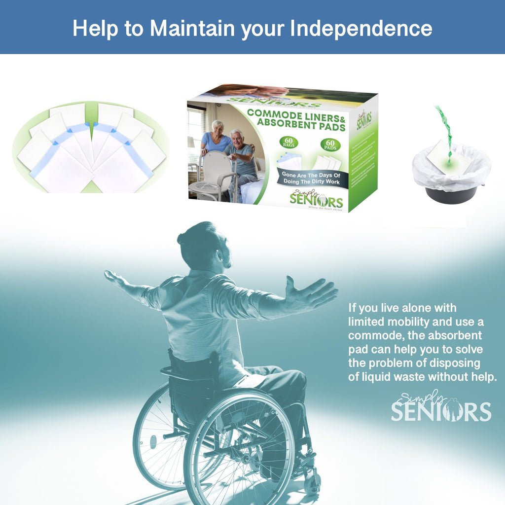 Commode Liners with Absorbent Pads - 60 Bedside Commode Liners & Pads - Portable Toilet Bags for Porta Potty & Camping - No More Days Washing The Bucket of The Commode Chair for Toilet with Arms