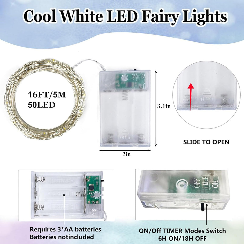 4 Pack Fairy Lights Battery Operated 16FT 50 LED String Lights Cool White
