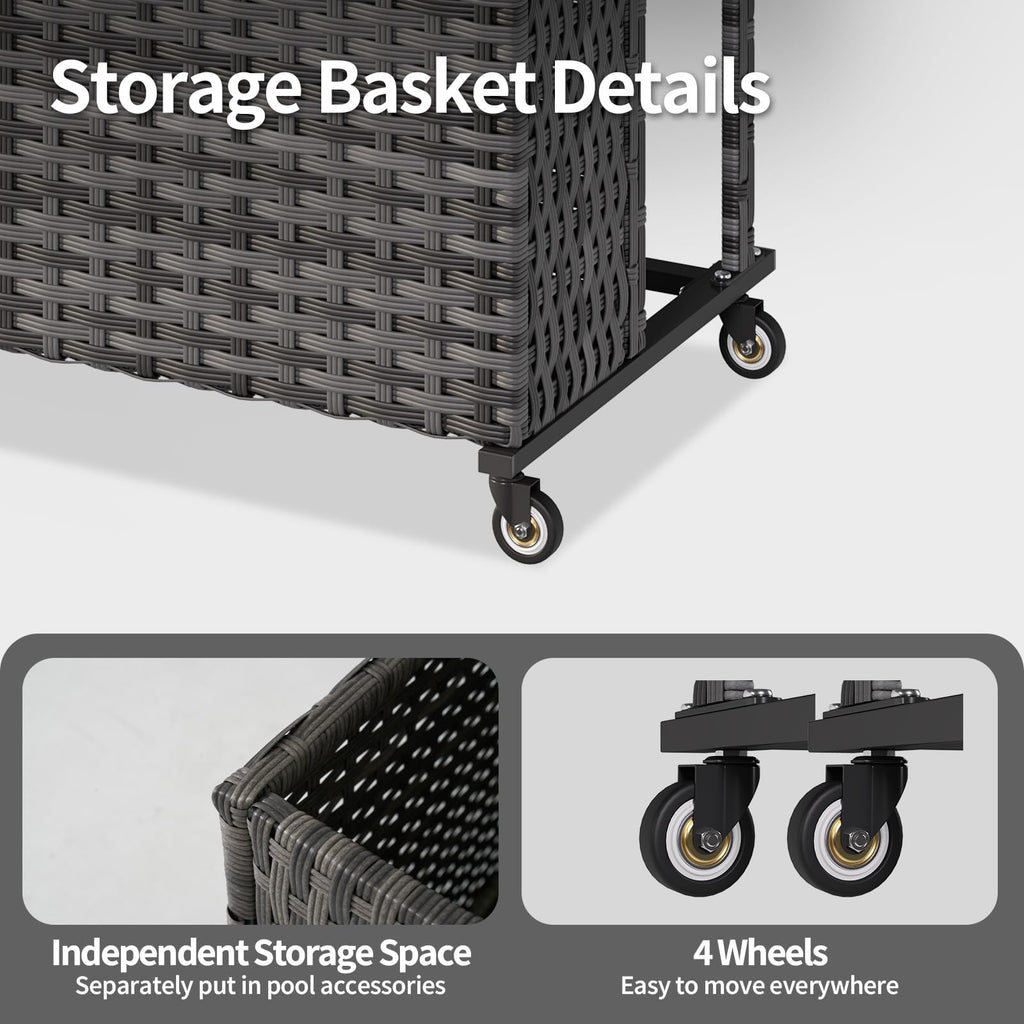 SunSwell Wicker Pool Float Storage Organizer, Rattan Outdoor Float Holder Poolside Storage Basket Caddy Cart for Floaties, Noodles, Life Vests，1 Open Compartment1