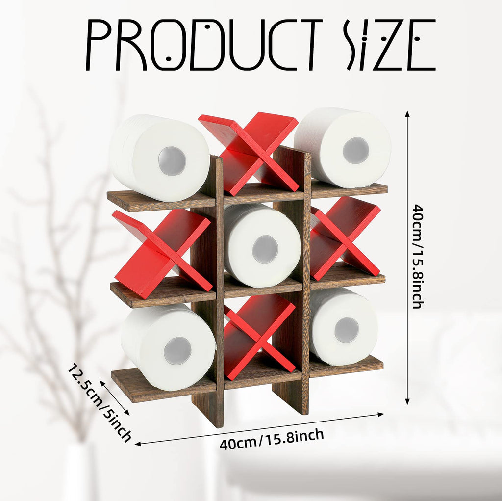Weysat Tic Tac Toe Toilet Paper Holder Stand Bathroom Wall Decor Rustic Wooden Hanging Storage Freestanding Wall Mounted Shelves Decor for Toilet Tissue Farmhouse