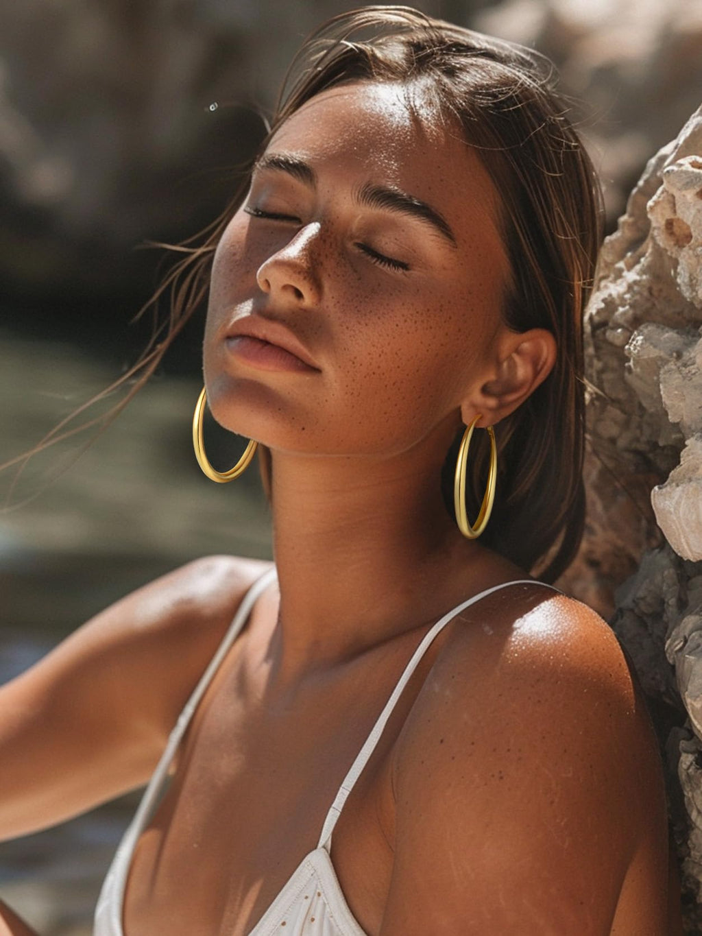 KeyStyle Large Gold Hoop Earrings for Women,5 mm Thick Big Hoop Earrings