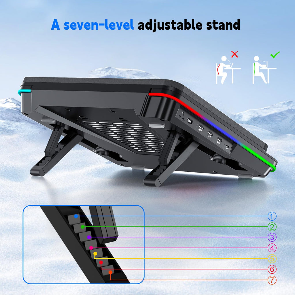 IETS GT600 RGB Laptop Cooling Pad with Giant Turbo Fan (5.5" Diameter), Sealed Foam for Fast Cooling, Laptop Cooler