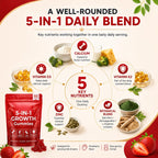 BERSEG 5-in-1 Growth Gummies, Supports Natural Height & Bone Development with Essential Amino Acids & D3, K2, Delicious Strawberry Flavor, 60-Count
