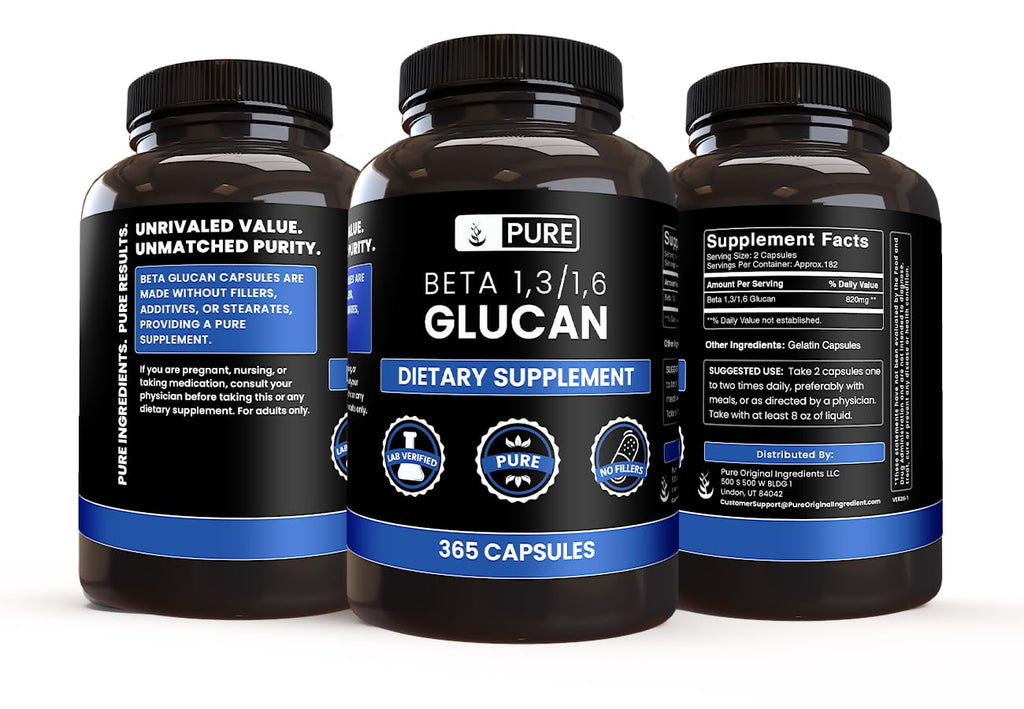 PURE ORIGINAL INGREDIENTS Beta Glucan 1,3/1,6, (365 Capsules) No Magnesium Or Rice Fillers, Always Pure, Lab Verified