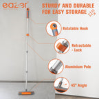 Eazer 2-in-1 Floor Scrub Brush with Long Handle, Soft/Hard Bristle Concrete Deck Brush with Squeegee, Garage Floor Cleaner for Tile/Concrete, Indoor/Outdoor Kitchen Bathroom Pool Deck -12" W/60 H