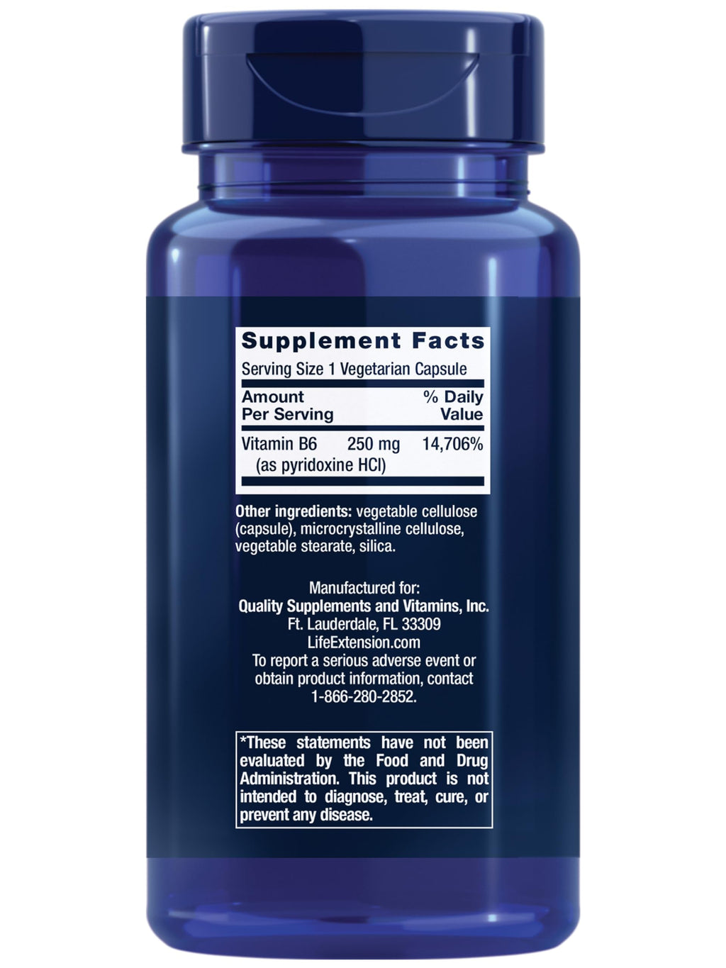 Life Extension Vitamin B6, 250 mg, high Potency, Cardiovascular, neurological Health, Eye Health, Healthy Kidney Function, Gluten-Free, Non-GMO, Vegetarian, 100 Capsules, (Pack of 2)