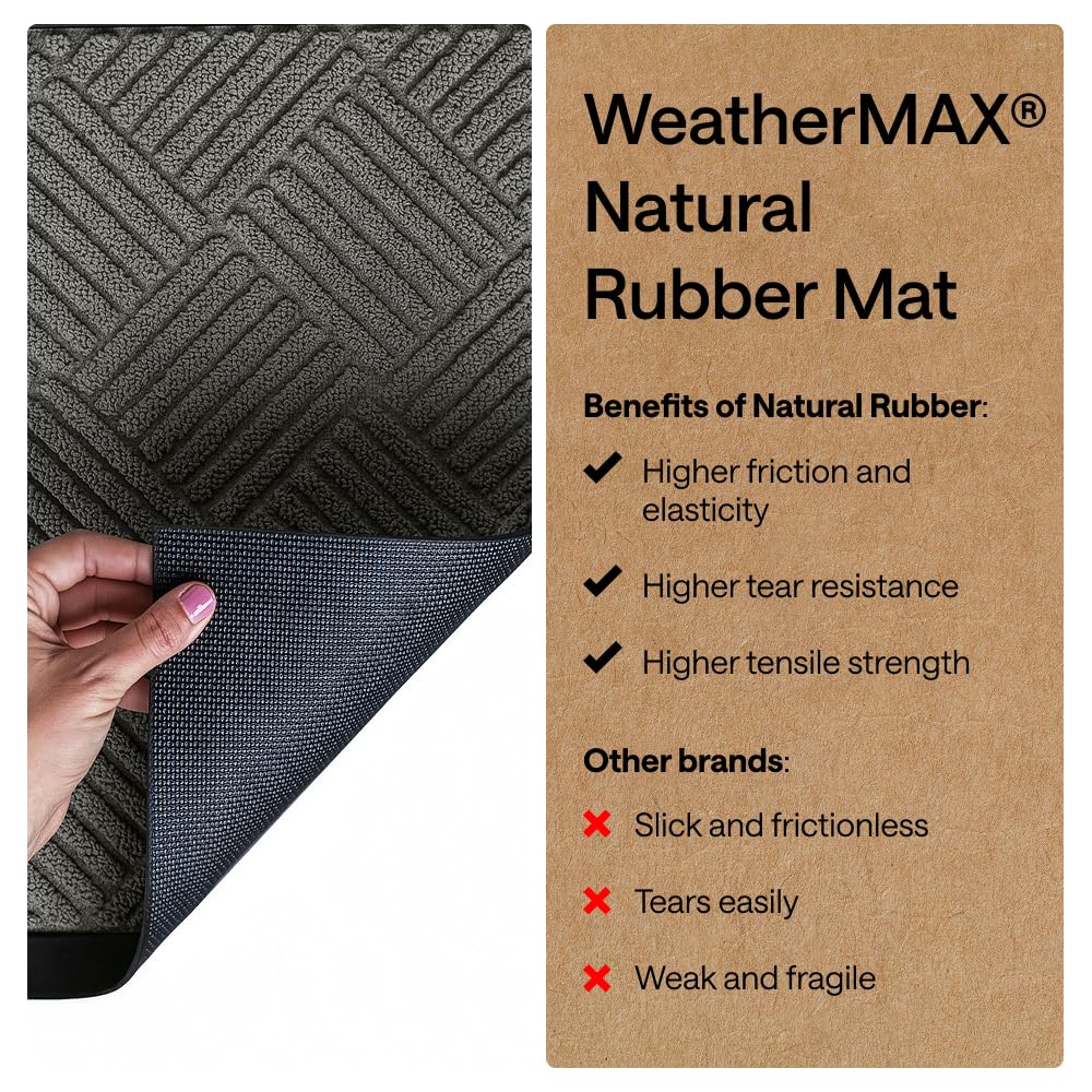 GORILLA GRIP WeatherMAX Door Mat, Indoor and Outdoor Use, Gray Diamond
