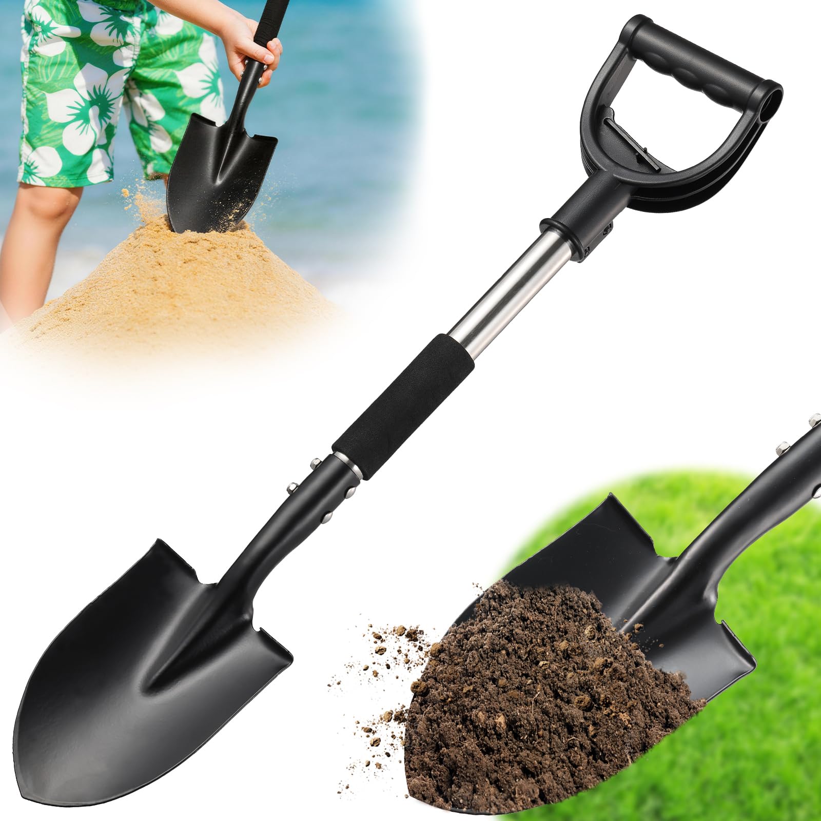 Shovel, Garden Shovels for Digging Gardening Heavy Duty, 31 inch Small Short Metal Shovel with D-Handle, Sharp Round Point Blade, Comfort Grip, Camping, Off Road, Soil, Kids Sand Beach Mini Spade Tool