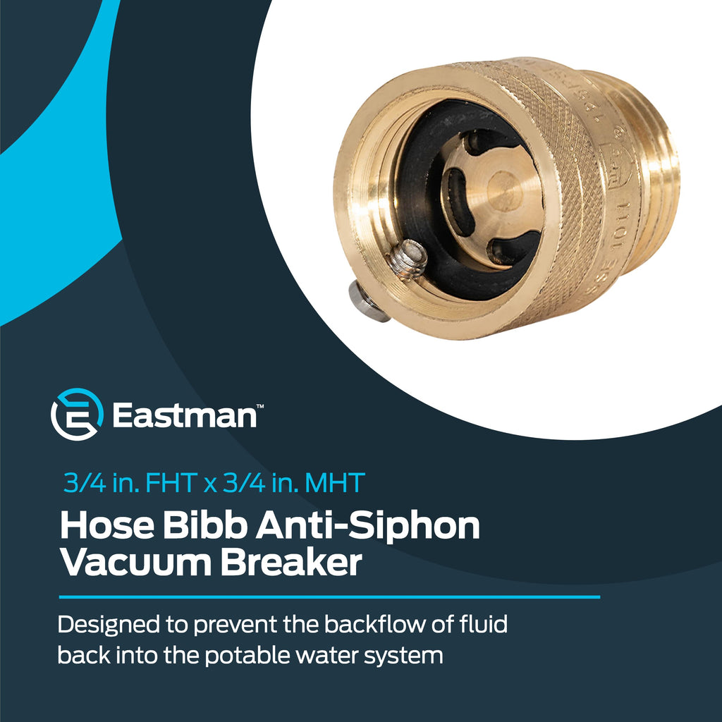 Eastman 3/4 Inch FHT x 3/4 Inch MHT Hose Bibb Anti Siphon Vacuum Breaker, Brass Plumbing Fitting, 20199
