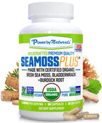 Power By Naturals SeaMoss Plus - USDA Organic Irish Sea Moss Capsules w/Wild Harvested Irish Seamoss, Bladderwrack & Burdock Root Immunity Supplement Sea Moss Pills for Adult 60Ct - 1 Pack
