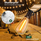 LaPitio 100FT Remote Outdoor String Lights for Outside, 50+2 LED Waterproof Shatterproof Edison Dimmable Timer Bulbs, 2500K Warm White Patio Lights for Garden Backyard Yard Hanging Lighting